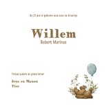 Geboortekaartje beer met ballon tussen familie en bloemen 3