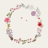 Geboortekaartje bloemen krans rond Achterkant