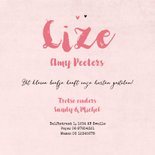 Geboortekaartje boefje meisje baby roze kraft hartjes 3