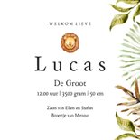 Geboortekaartje botanisch met waterverf bladeren en goudlook 3