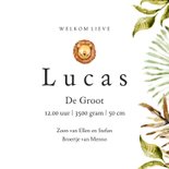 Geboortekaartje botanisch met waterverf bladeren en goudlook 3