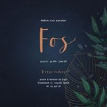 Geboortekaartje donkerblauw met jungle bladeren  3