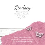 Geboortekaartje fotolijstje vlinders hartjes roze 3