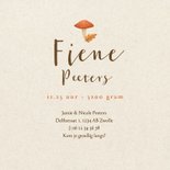 Geboortekaartje herfst paddestoelen papierstructuur hartje Achterkant