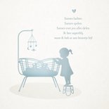 Geboortekaartje jongen met grote zus bij rotan wiegje 2