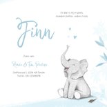 Geboortekaartje jongen olifant dieren blauw illustratie 3