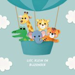 Geboortekaartje knuffel dieren in luchtballon blauw 2