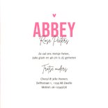 Geboortekaartje kunstzinnig roze verf abstract Achterkant