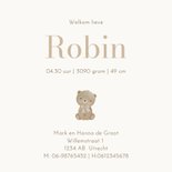 Geboortekaartje lief beertje met strikje beige 3