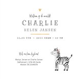 Geboortekaartje lief zebra hartje goud unisex 3