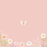 Geboortekaartje meisje met bloemen en vlinder Achterkant