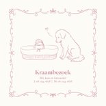 Geboortekaartje met illustratie hondje bij wieg roze 2