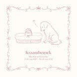 Geboortekaartje met illustratie hondje bij wieg roze 2