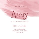 Geboortekaartje met lief vogeltje en roze verfstreep 3