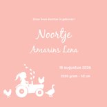 Geboortekaartje met meisje op trekker en boerderijdieren 3