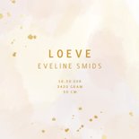 Geboortekaartje met waterverf in pastel en gouden letters 2