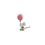 Geboortekaartje muisje met ballon en leeuw Achterkant