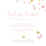 Geboortekaartje silhouet met vlinders waterverf roze en goud Achterkant