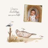 Geboortekaartje strand zee dieren vogels zeehond unisex 2