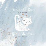 Geboortekaartje tweeling jongens poesje kat kitten waterverf 2