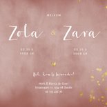 Geboortekaartje tweeling oudroze waterverf gouden spetters 3