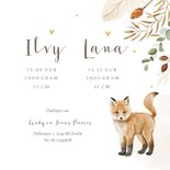 Geboortekaartje tweeling vosjes hartjes droogbloemen goud 3