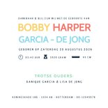 Geboortekaartje uniseks met gekleurde regenboog letters Achterkant