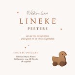 Geboortekaartje vintage loopeend speelgoed hout hartjes 3