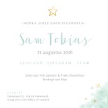 geboortekaartje voor een jongen sterren waterverf en goud Achterkant