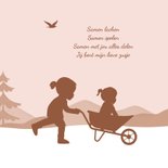 Geboortekaartje zusje silhouetjes kruiwagen natuur bomen 2