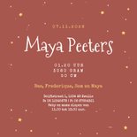 Geboortekaartje zusje uilen familie dieren maan ster Achterkant