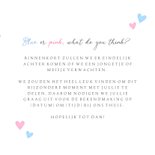 Gender reveal party uitnodiging met rompers en hartjes 3