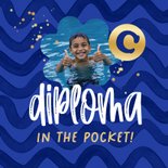 Geslaagd zwemdiploma golven water blauw typografisch goud 2