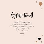 Geslaagdkaart hoera met confetti en afstudeerhoedjes beige 3