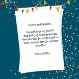 Geslaagdkaart met typemachine en vlaggetjes 3