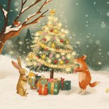 Gezellige en liefdevolle kerstkaart met dieren en kerstboom 2