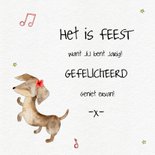 Gezellige verjaardagskaart met dansende kat en teckel 3