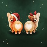 Grappig kerstkaartje met twee corgis en hartjes 2