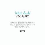 Grappige kaart puppy van hond blauwe speen en slabbetje 3