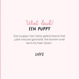 Grappige kaart voor puppy van hond met roze speen en mutsje 3