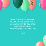 Grappige kleurrijke feestmuts verjaardagskaart woordgrap 3