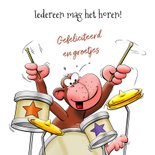 Grappige verjaardagskaart met aap en drumstel 3