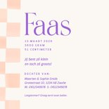 Hip geblokt geboortekaartje in oranje en paars 3