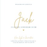 Hip geboortekaartje jongetje panterprint en gouden hartjes Achterkant