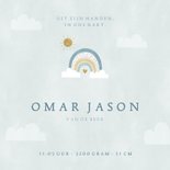 Hip geboortekaartje zon achter regenboog en wolkjes 3