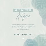 Hippe felicitatiekaart geboorte jongen met jungle bladeren 3