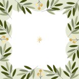 Hippe kerstkaart bladeren goudlook besjes fijne kerst Achterkant