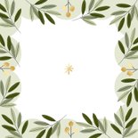 Hippe kerstkaart bladeren goudlook besjes fijne kerst Achterkant
