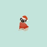 Hippe kerstkaart humor merry pugmas hondje kerstmuts en trui Achterkant