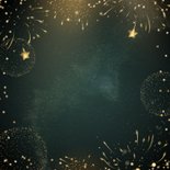 Hippe nieuwjaarskaart met goudlook tekst sterren & vuurwerk Achterkant